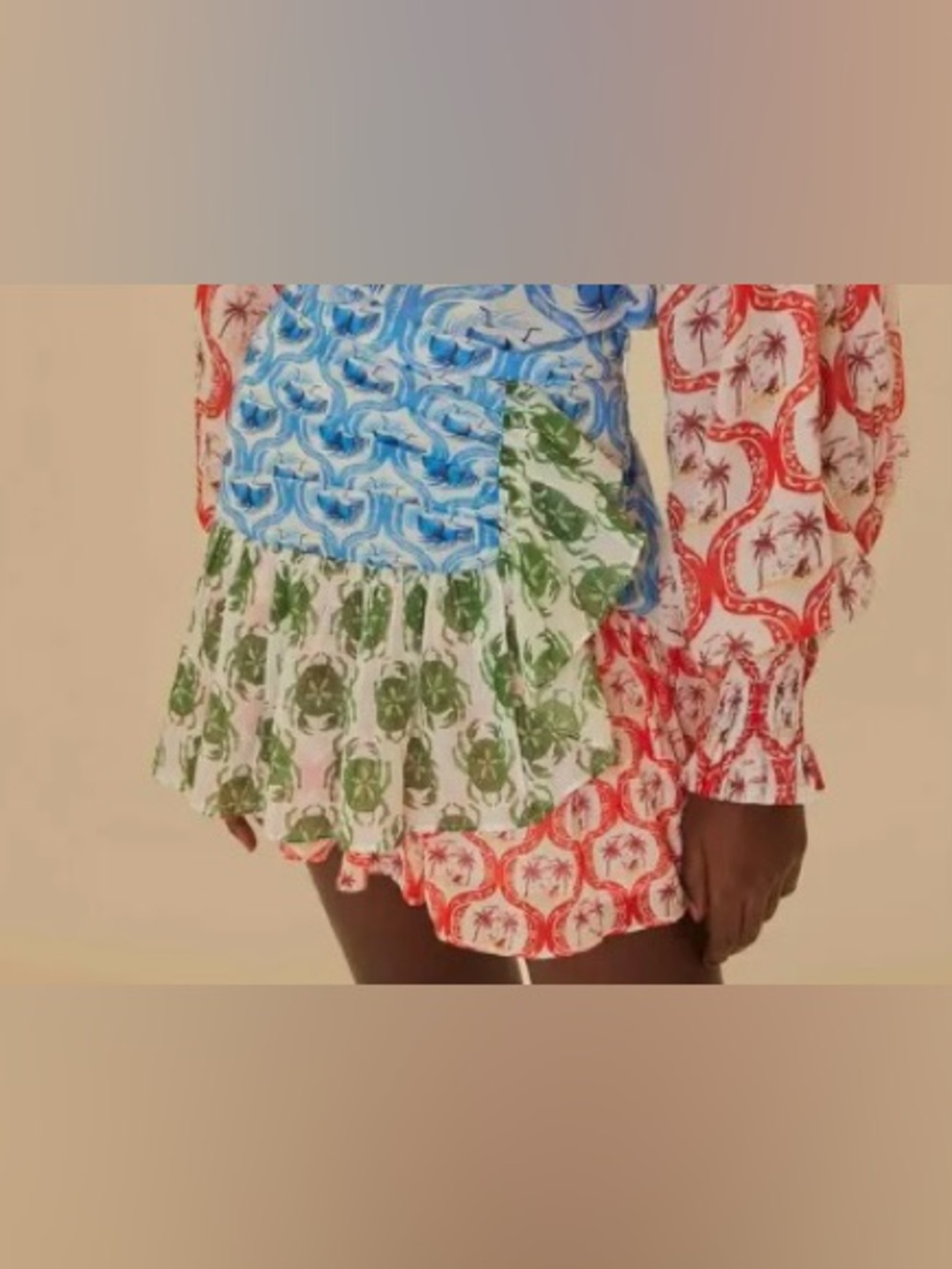 FARM RIO SKIRT SET Summer Multicolor Mix-Print Blouse in Blue, Red, Green - Picture 5 of 16